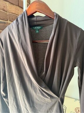 Ralph Lauren Brown Long Sleeve Draped Wrap Top